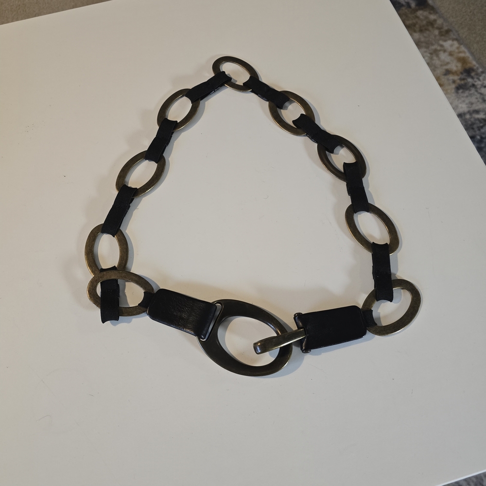 Suzi Roher Black and Brass Chain Link Streched Belt